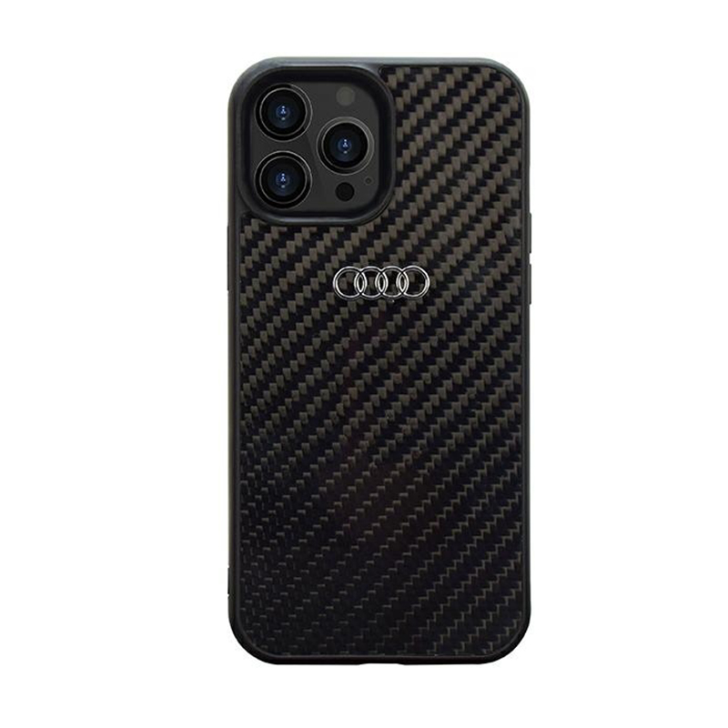 Audi Oglekļa šķiedras iPhone 14 Pro 6.1" melns/melns cietais apvalks AU-TPUPCIP14P-R8/D2-BK
