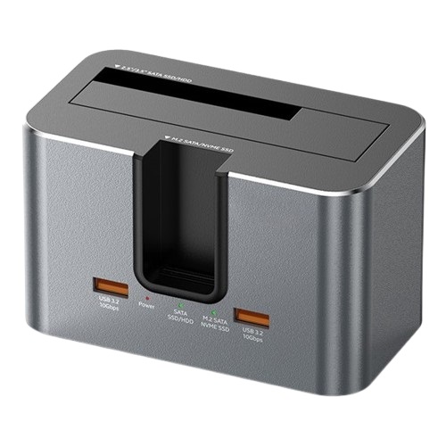 Dual Bay dokstacija, M.2 SATA/ NVME, 2,5"/3,5" SSD/HDD, 2x USB-A, USB-C