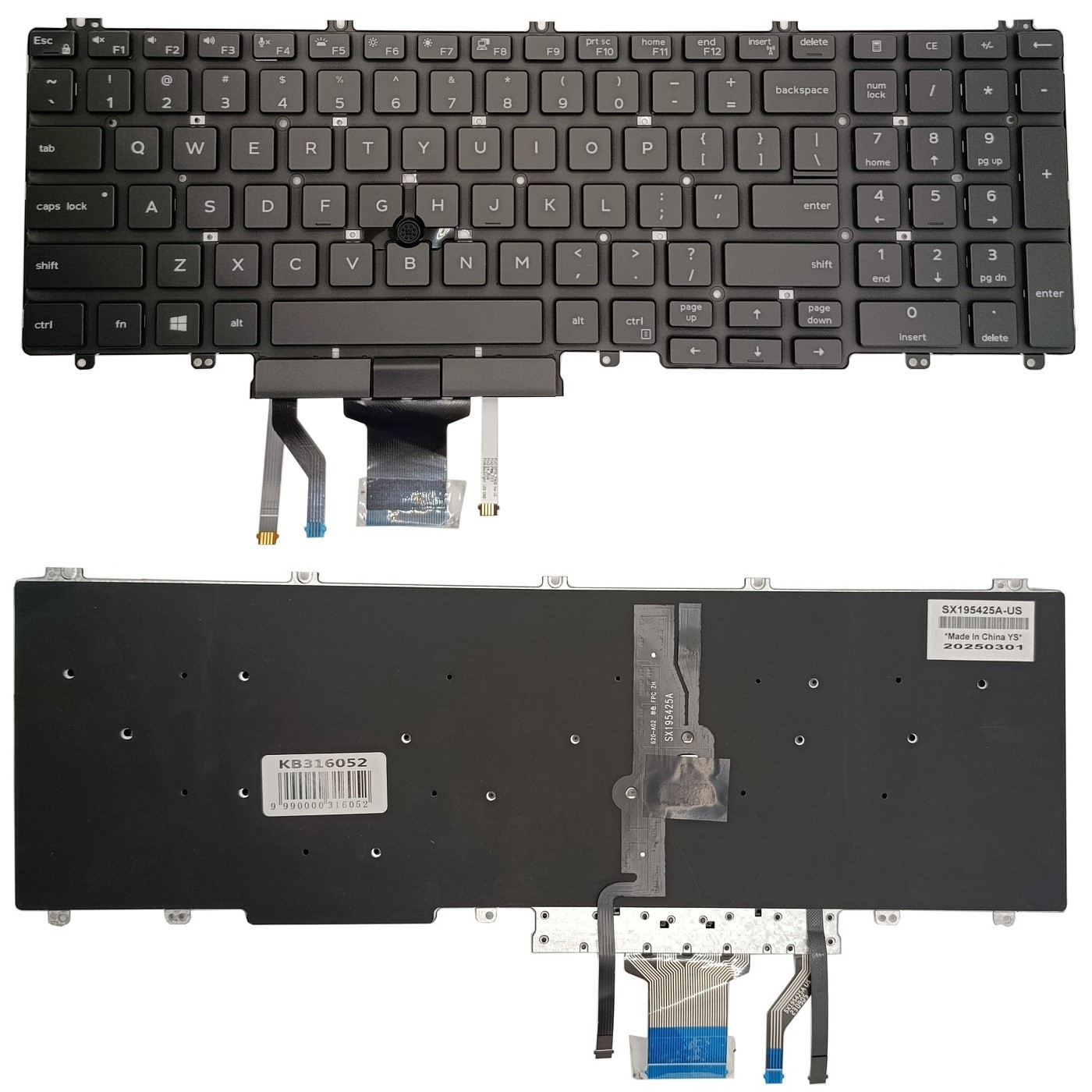 Keyboard DELL Latitude 5500, with backlight and trackpoint