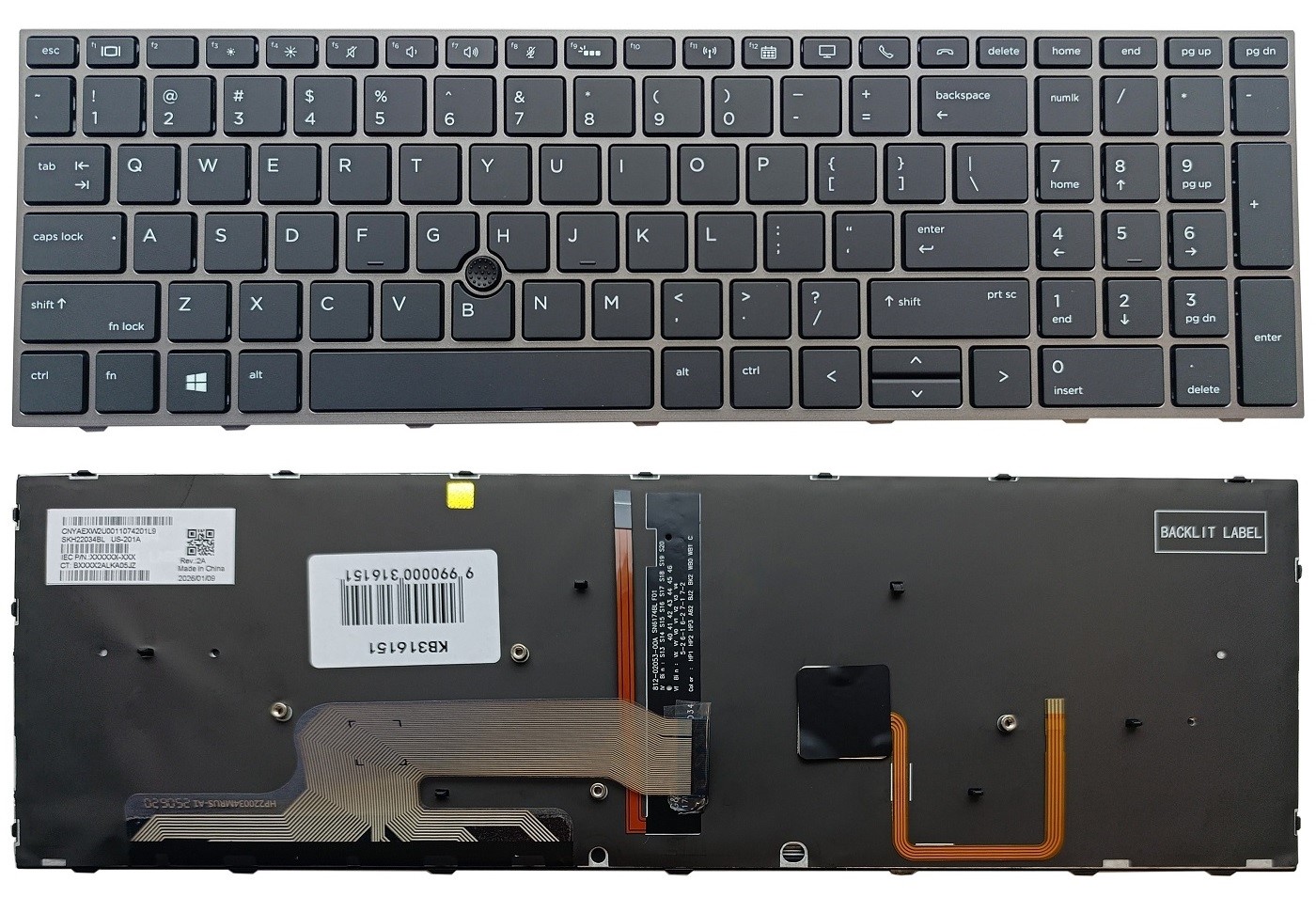 Keyboard HP ZBook 15 G5, G6, ZBook 17 G5, G6, with backlight and trackpoint