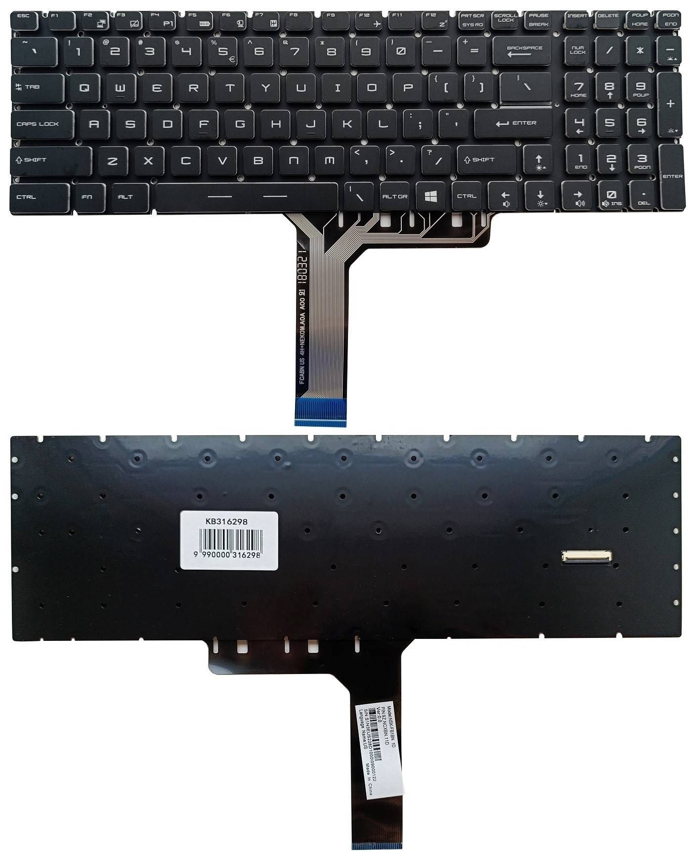 Keyboard MSI: GE63, GE73, GS63, GS73, with RGB backlit, US