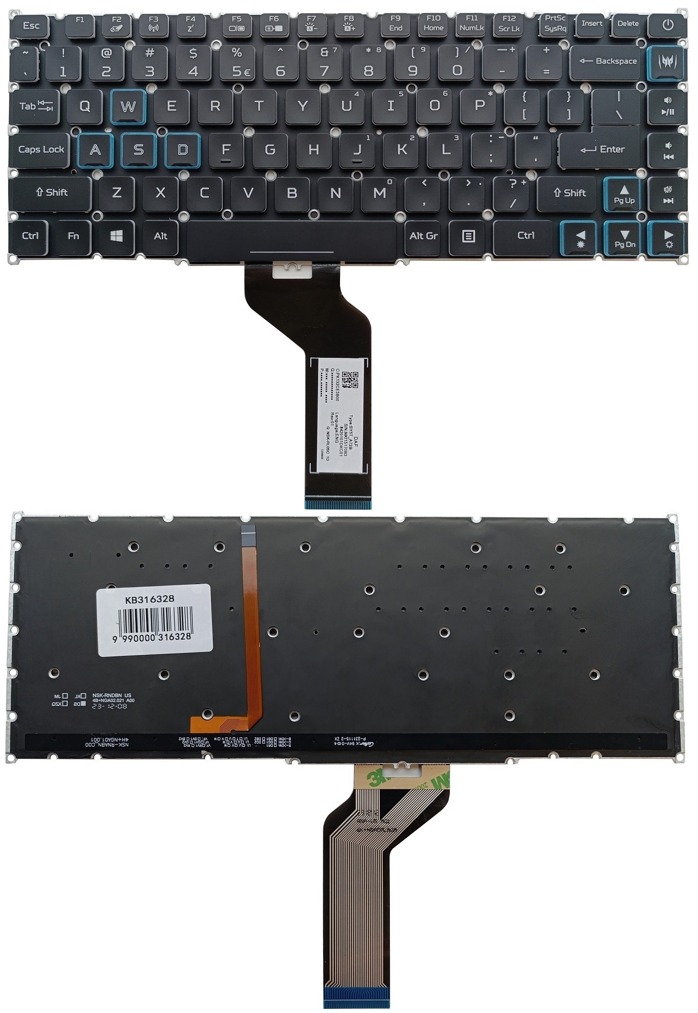 Keyboard ACER: Predator Triton PT515-51, PT515-52, with RGB backlight, US