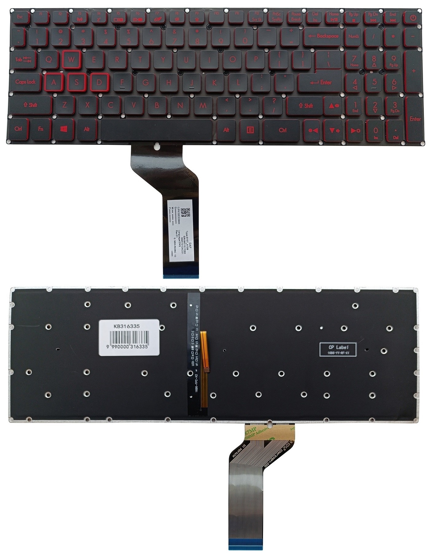 Keyboard ACER: Nitro AN515-51, AN515-52, AN515-53, AN515-42, with backlight, US