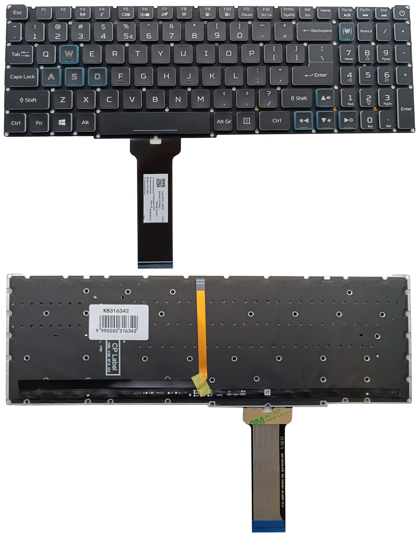 Keyboard ACER: Predator Helios 300 PH315-52, PH315-53, with backlight, US