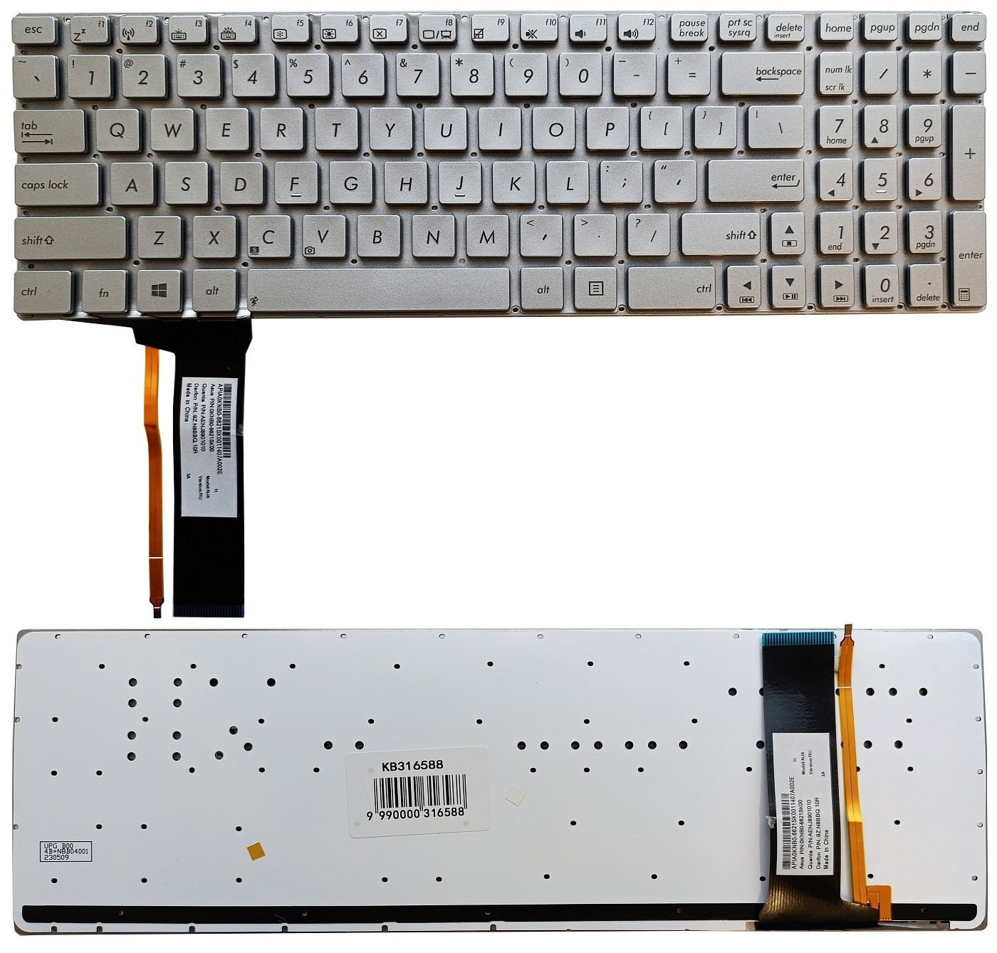 Keyboard ASUS N56, N76, N750, with backlight, US