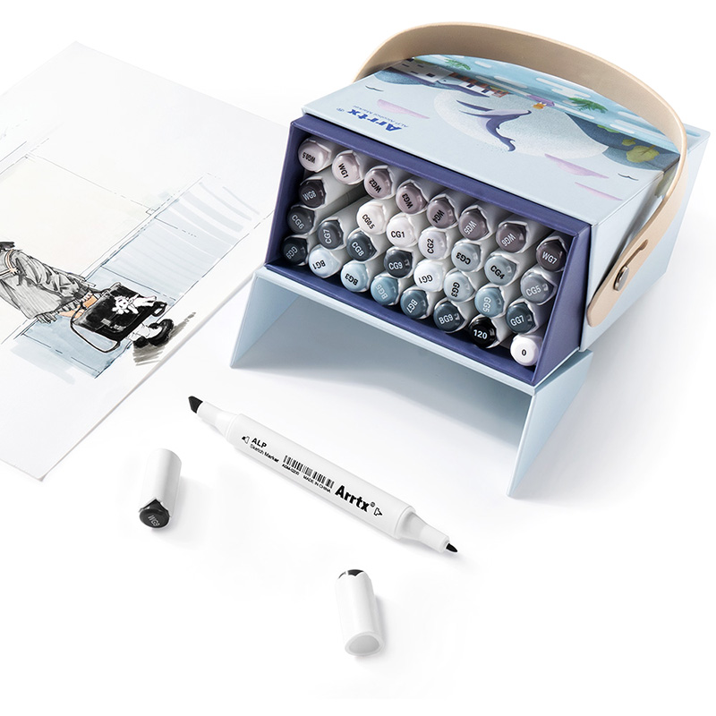 Double-sided Marker Pens ARRTX Alp, 32 Colours, pelēks tone shade