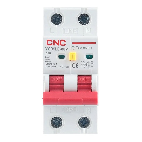 Residual Current Breaker ar Over-Current, 2P, 25A, class C, 30mA, 6kA