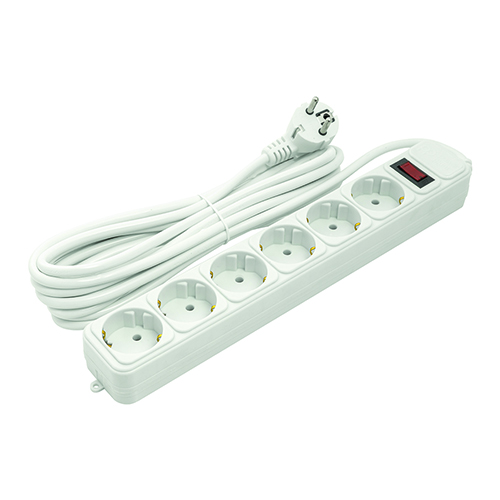 Extension cord 5m, 6 sockets, ar switch