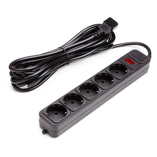 UPS-Rated Extension Cord 5m, 5 sockets, ar switch, melns