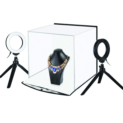 Photo box ar a komplekts ring lamps, 30x30x30cm
