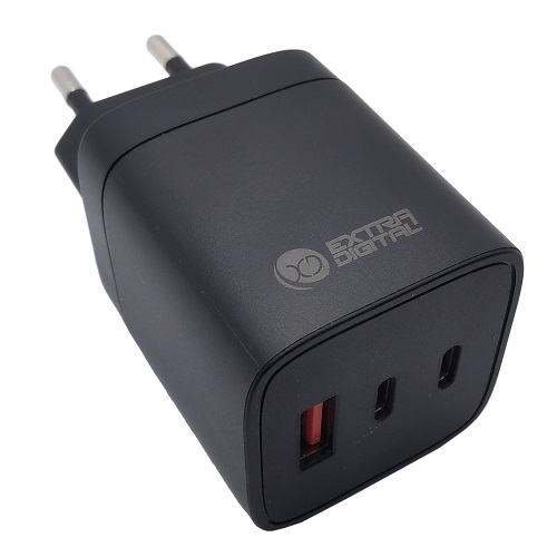 Lādētājs EXTRA DIGITAL GaN 2x USB Type-C, USB Type-A: 65W, PPS