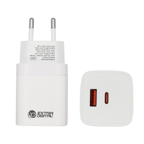 Lādētājs EXTRA DIGITAL GaN USB Type-C, USB Type-A: 45W, PPS