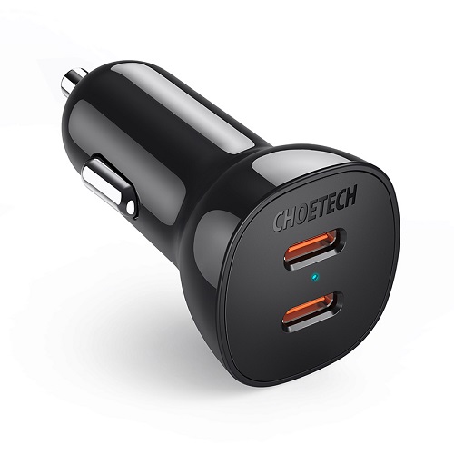 Lādētājs CHOETECH 2xUSB-C: 12-24V, 40W, QC3.0 + PD