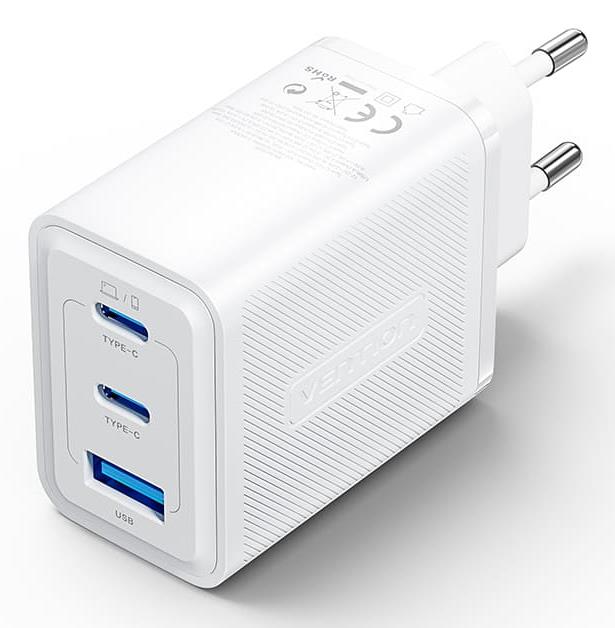 Vention 65W USB tīkla lādētājs, 3 porti, balts