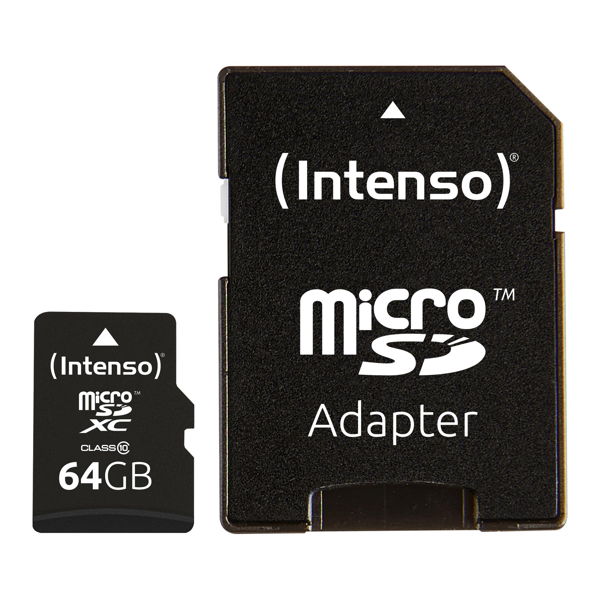 Atmiņas karte Micro SDXC 64GB C10 ar adapteri Intenso