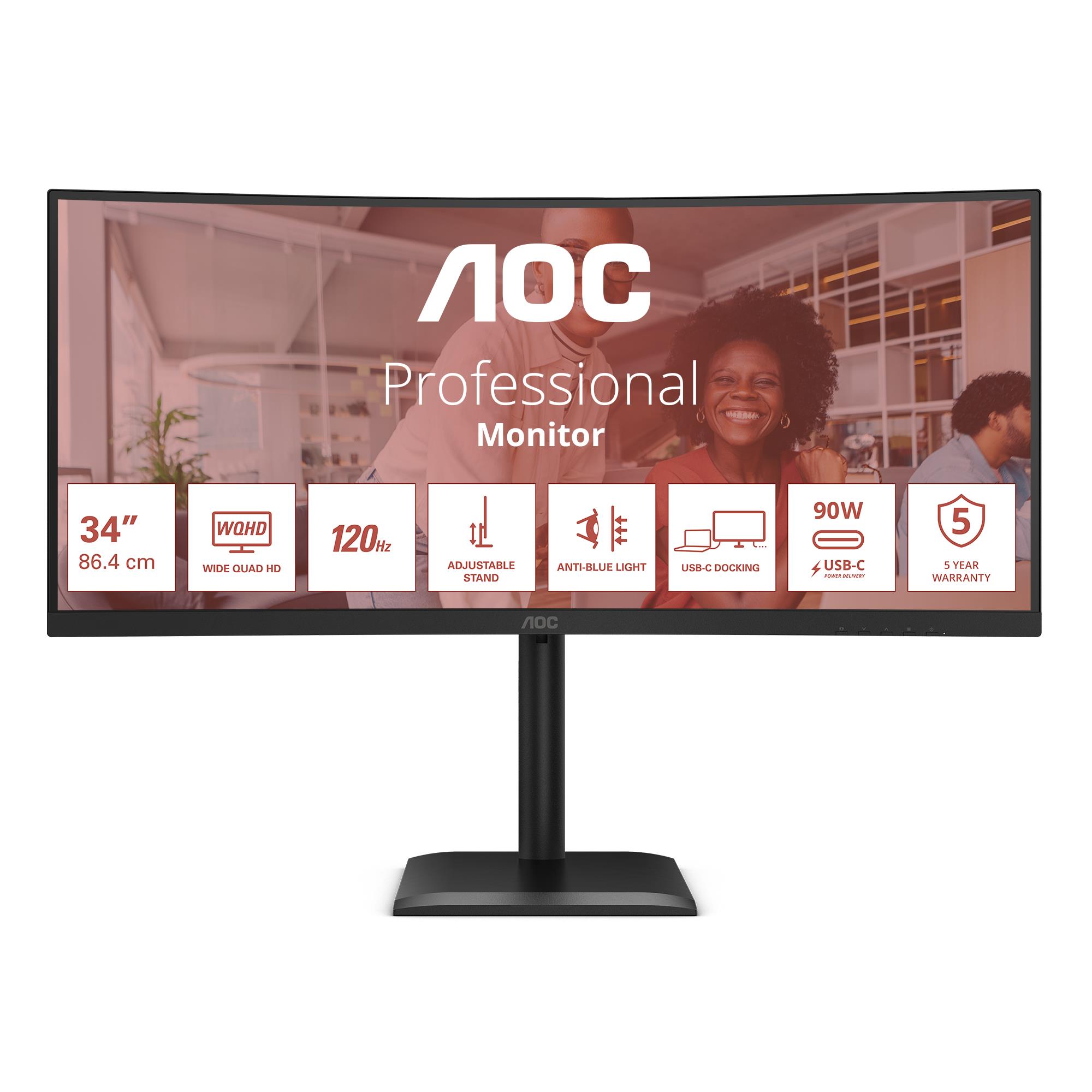 Monitors AOC 34" UltraWide QHD 3440x1440 LCD Izliekts CU34E4CV