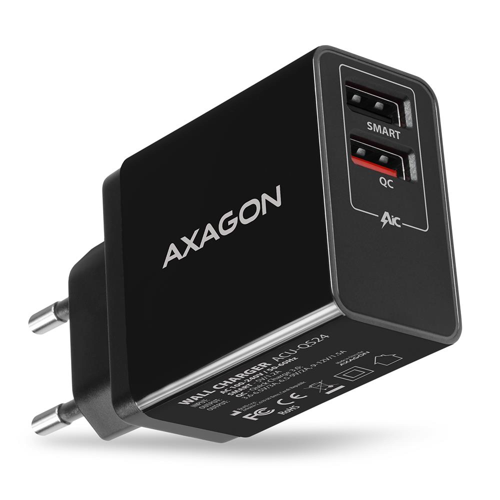 Axagon sienas USB lādētājs 24W 2 porti ACU-QS24