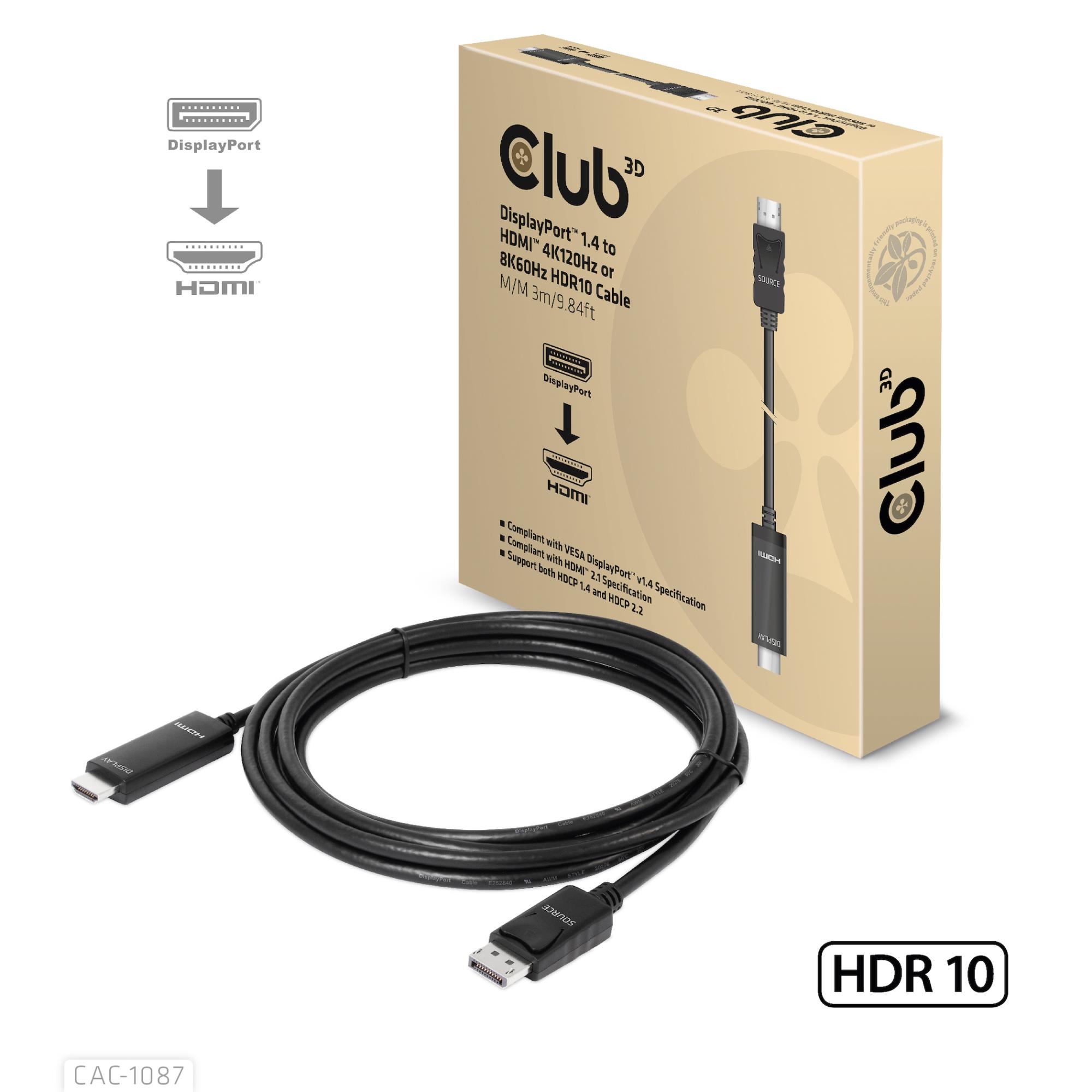 DP uz HDMI kabelis 3m CAC-1087 Club3D