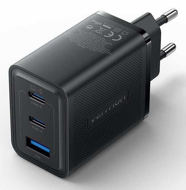 Vention 65W USB tīkla lādētājs, 3 porti, melns