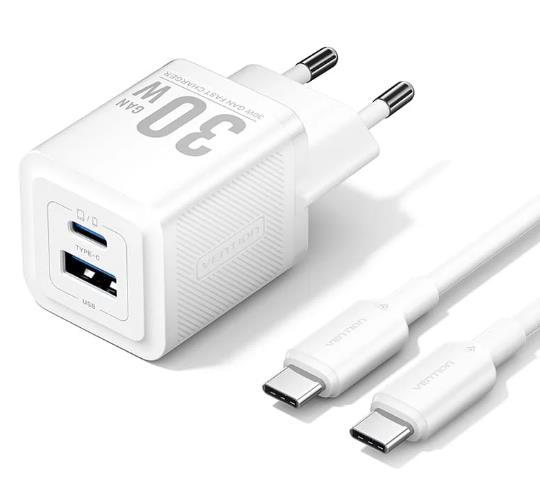Tīkla lādētājs USB ar kabeli 30W 2 portu Vention