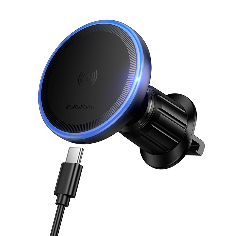 Borofone Automašīnas turētājs BH224 Flash magnētiskais ar indukcijas uzlādi uz ventilācijas atveri melns