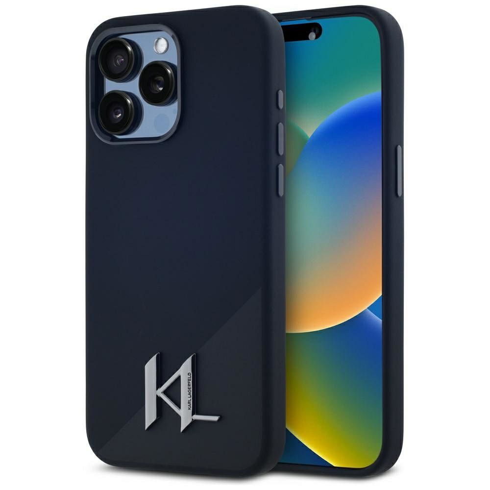 Karl Lagerfeld Silikona Shadow Metal Initial Magnētiskais viedtālruņa apvalks iPhone 15 Pro melns