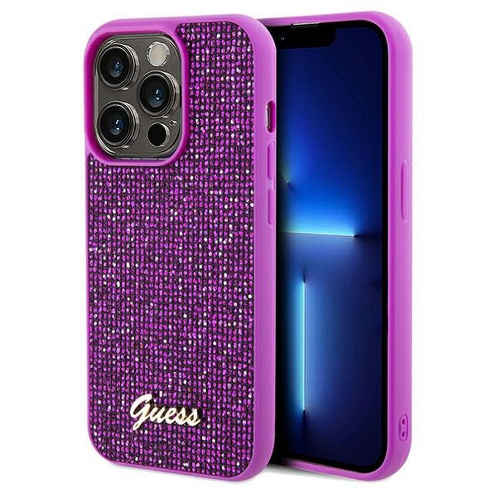 Guess Disco Metal Script viedtālruņa apvalks iPhone 14 Pro - fuksija