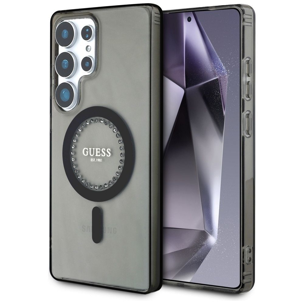 Guess Kristāli Drukāts Klasiskais Logotips Magnētiskais Samsung Galaxy S25 Ultra viedtālruņa apvalks melna