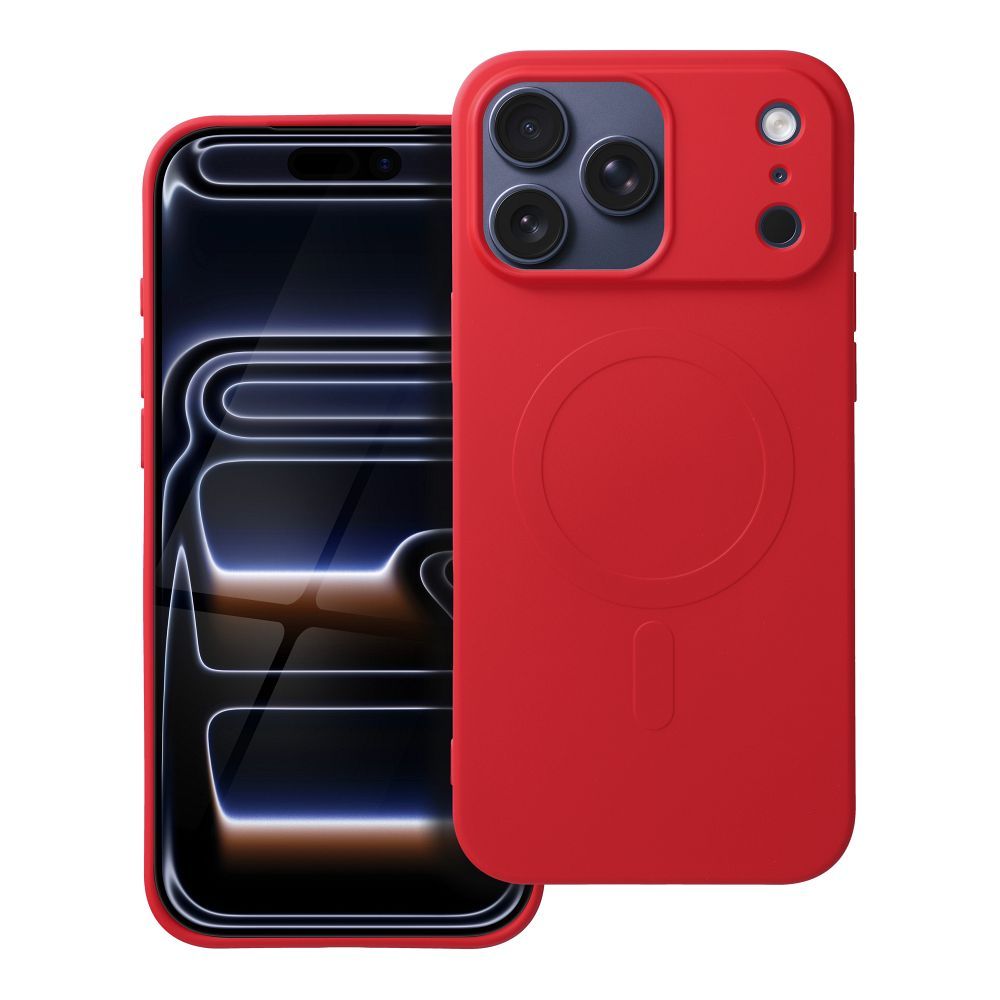 Case for iPhone 17 Pro Max / 18 Pro Max (low camera edge) Silicone Mag Cover compatible with MagSafe (big hole) red