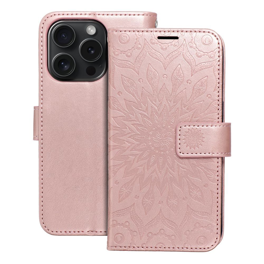MEZZO grāmatas apvalks IPHONE 15 Pro mandala rozā zelts