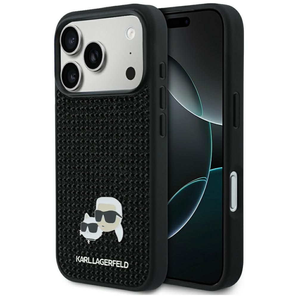 Karl Lagerfeld Rhinestones Karl&Choupette piespraudņu futrālis iPhone 17 Pro - Melns