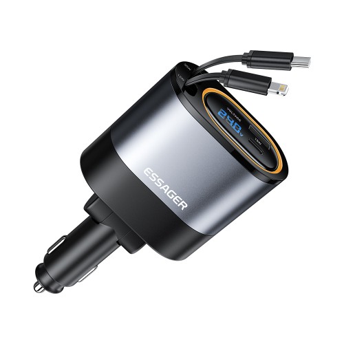 Automašīnas lādētājs Essager "Smart" melns 45W (integrēts 2in1 kabelis)