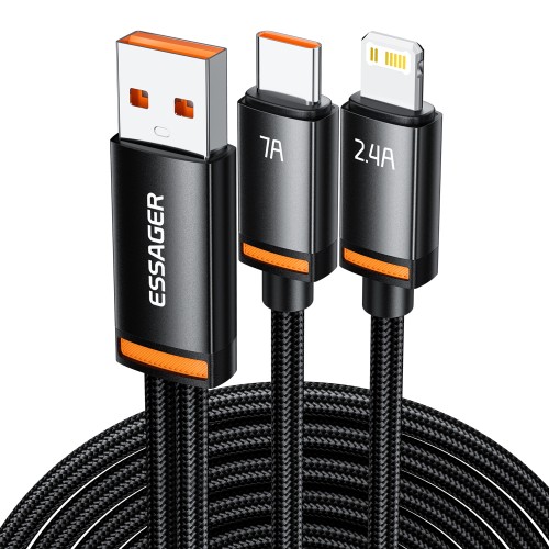 USB kabelis Essager Triple 3in1 melns USB / Type-C / Lightning 100cm