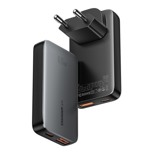 Lādētājs Essager GaN Ultra melns 65W (1xPD / 1xQC3.0)