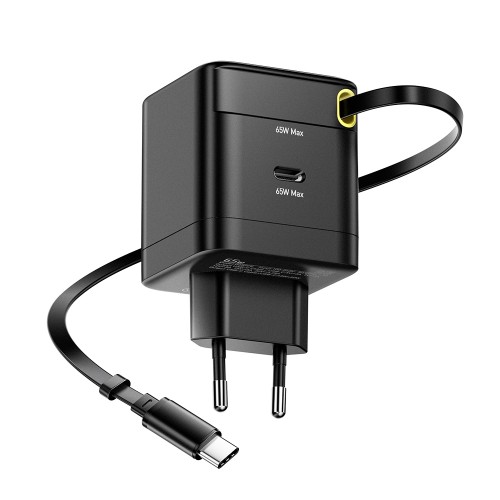 Lādētājs Essager Ruizi melns 65W (1xPD) + integrēts Type-C kabelis