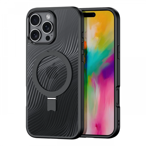 Dux Ducis Aimo Mag vāciņš ar magnētisko gredzenu un statīvu iPhone 17 Pro Max – melns