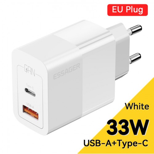Lādētājs Essager GaN Pinson Balts 33W (PD / QC3.0)
