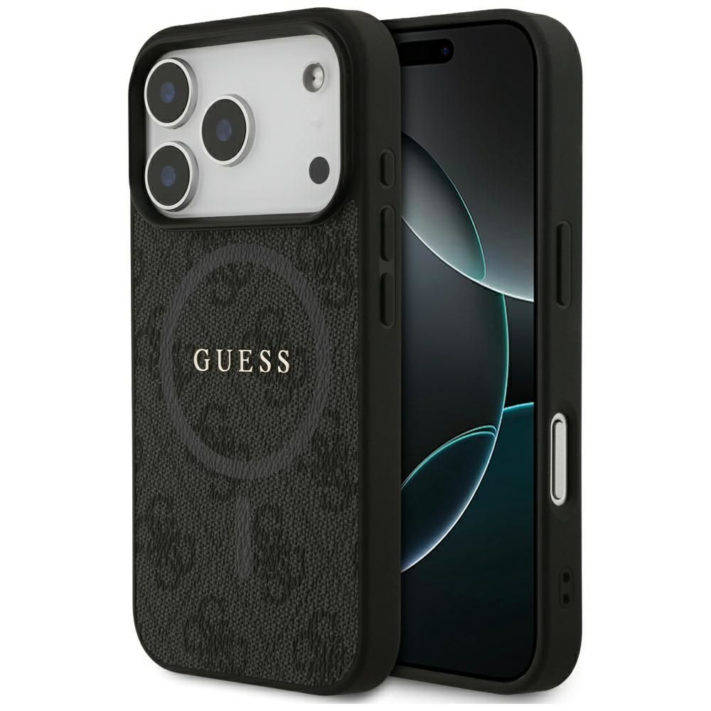 Guess 4G gredzena klasiskā logotipa magnētiskais viedtālruņa apvalks iPhone 17 Pro - melns