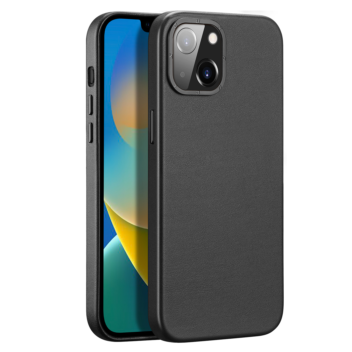 Dux Ducis Grit ādas apvalks iPhone 14 Plus Elegants mākslīgās ādas apvalks (MagSafe saderīgs) Melns