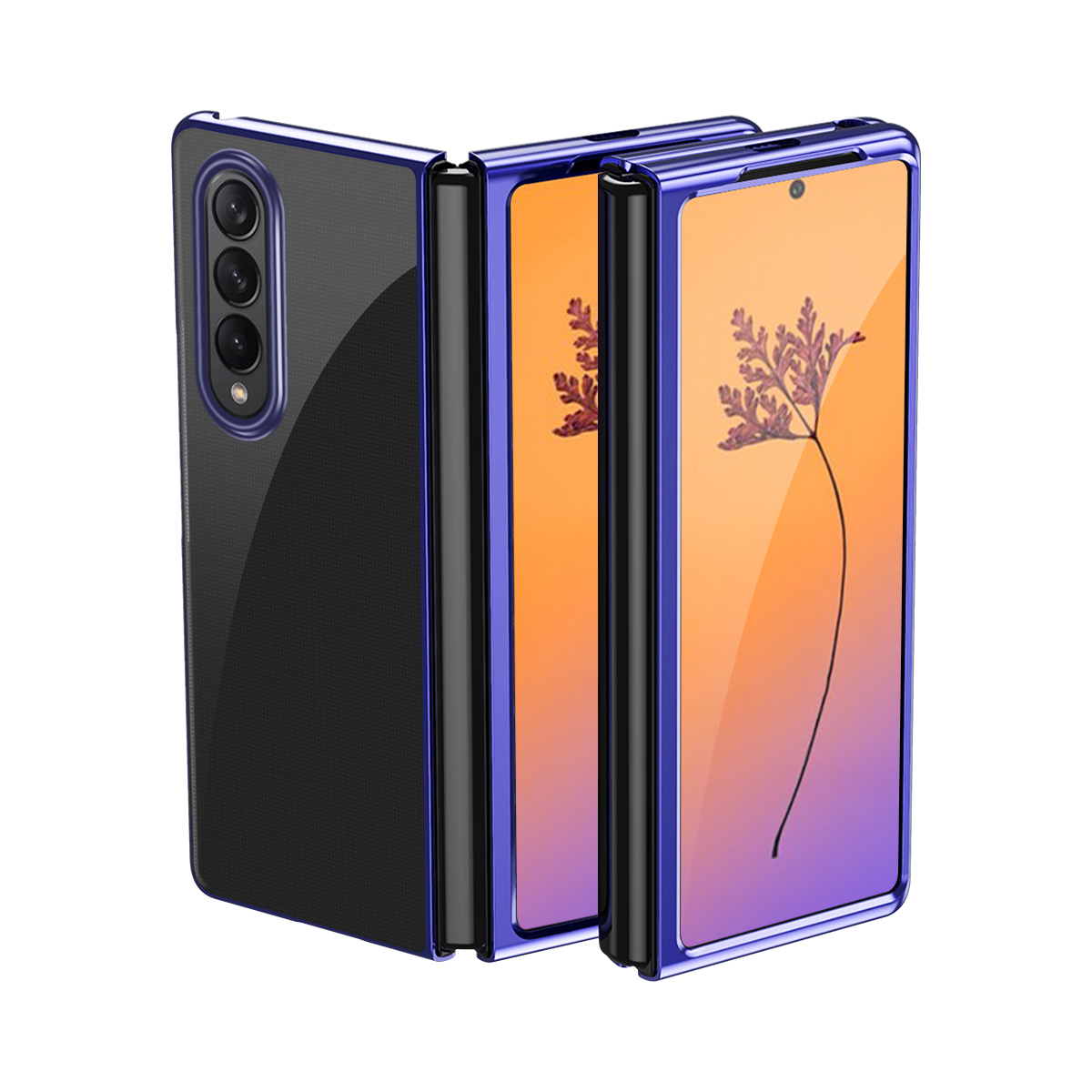 Plating viedtālruņa apvalks Samsung Galaxy Z Fold 4 ar metālisku rāmi zils