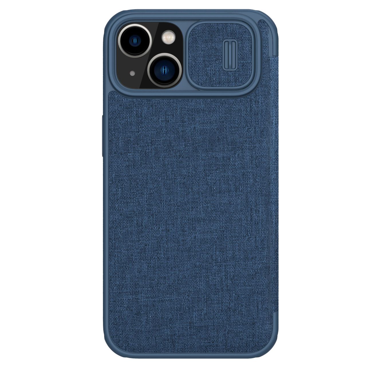 Nillkin Qin auduma apvalks iPhone 14 Plus ar kameras vāciņu un maciņu zils