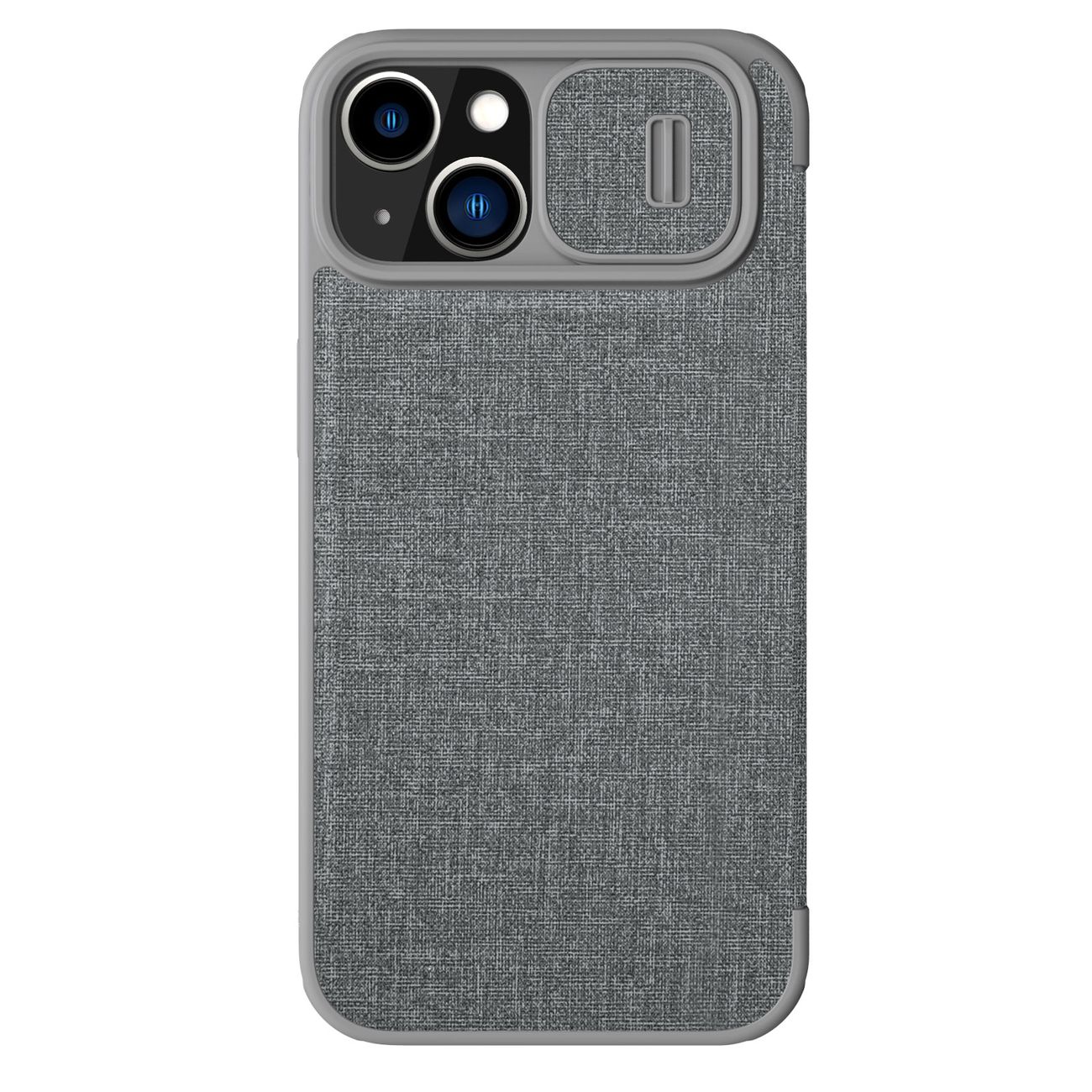 Nillkin Qin auduma apvalks iPhone 14 Plus ar kameras vāciņu un maciņu pelēks