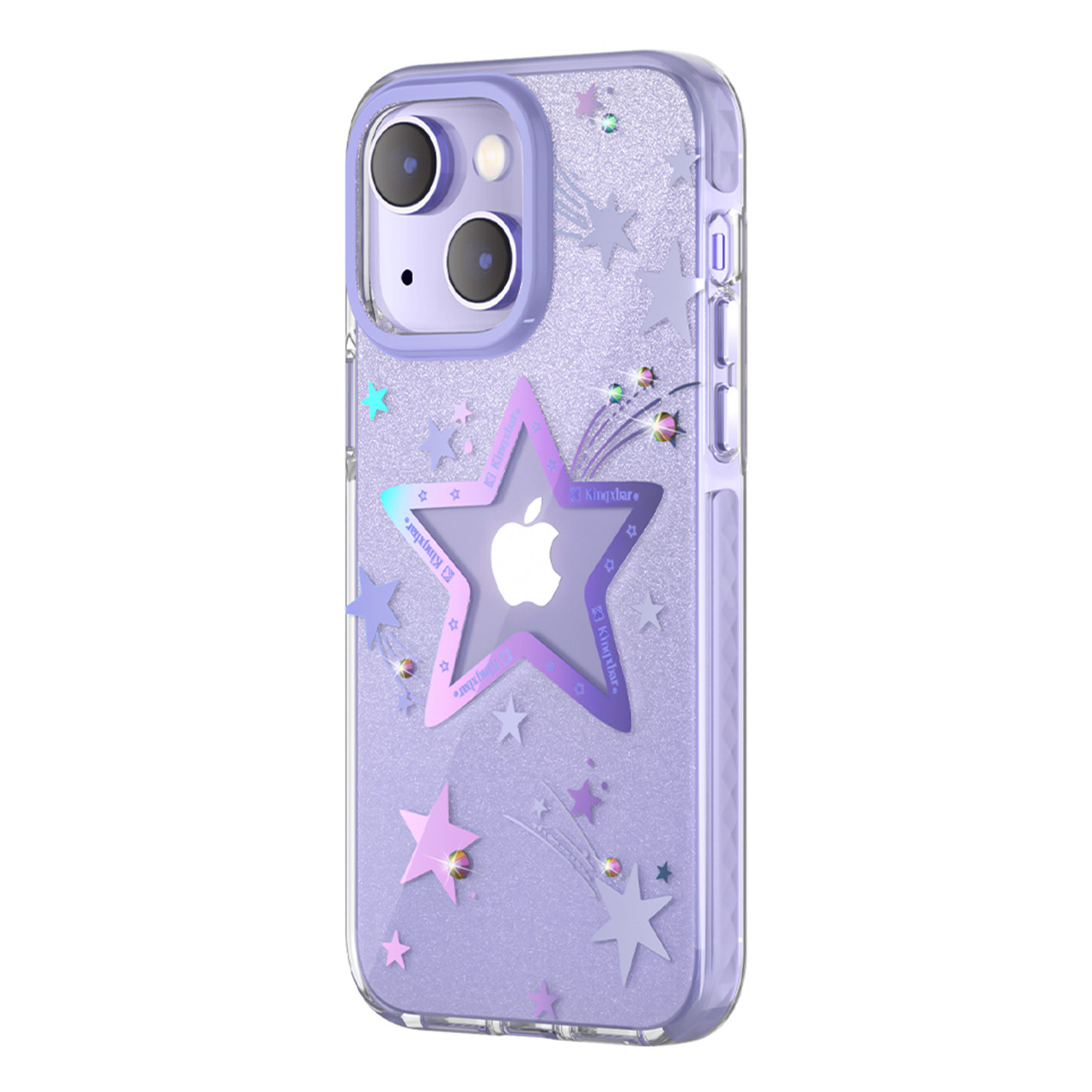 Kingxbar Heart Star Series viedtālruņa apvalks iPhone 14 Plus violeta zvaigznes apvalks