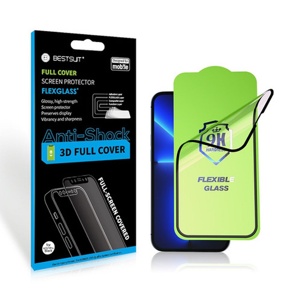 Bestsuit elastīgs hibrīdstikls 5D viedtālrunim Apple iPhone 15 Pro melns