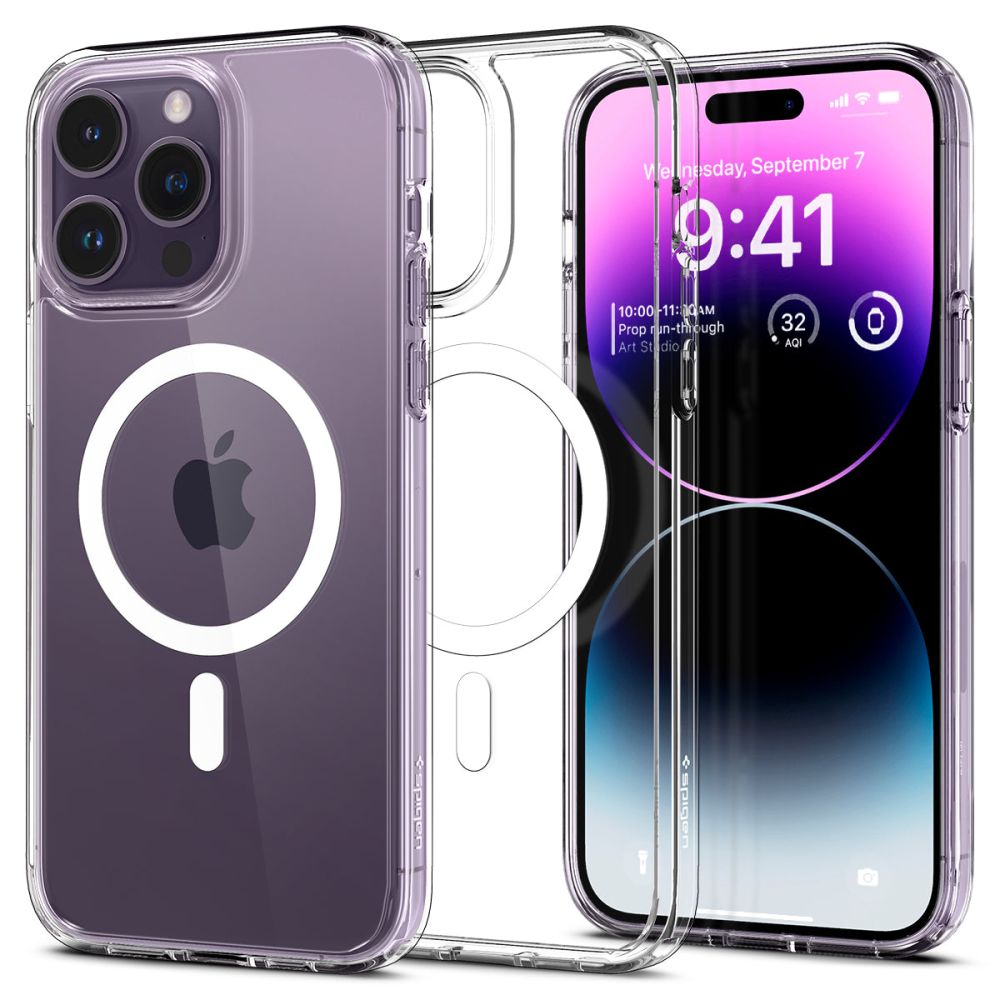 Spigen Ultra Hybrid Magnētiskais apvalks ar MagSafe iPhone 14 Pro - caurspīdīgs/balts