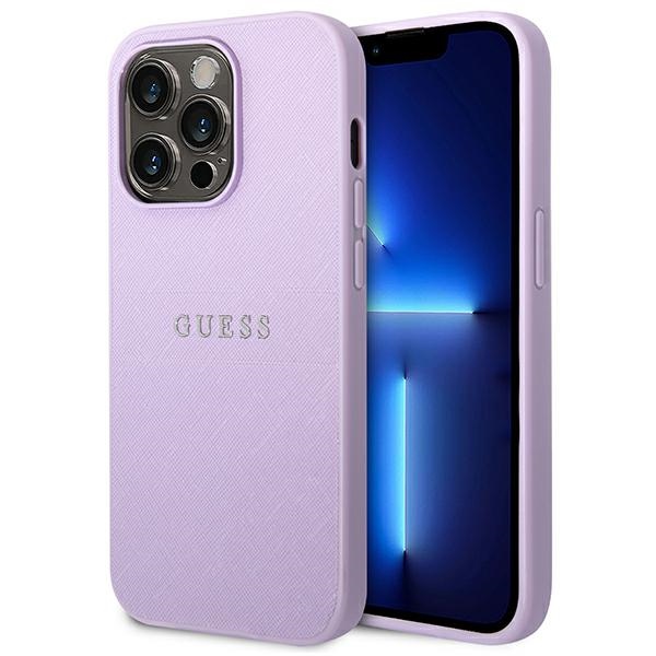 Guess Saffiano siksniņas viedtālruņa apvalks iPhone 14 Pro - violets