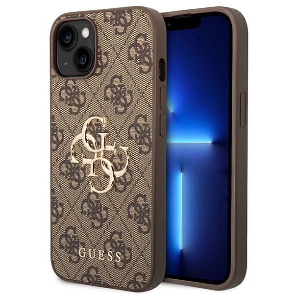 Guess 4G Big Metal Logo viedtālruņa apvalks iPhone 14 - brūns