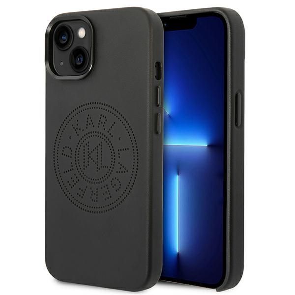 Karl Lagerfeld ādas perforēts logotipa apvalks viedtālrunim iPhone 14 Plus - melns