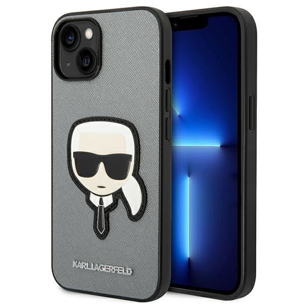 Karl Lagerfeld Saffiano Karl's Head Patch viedtālruņa apvalks iPhone 14 Plus - sudraba
