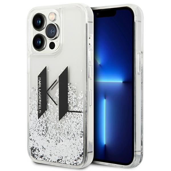 Karl Lagerfeld Liquid Glitter Big KL viedtālruņa apvalks iPhone 14 Pro - sudraba